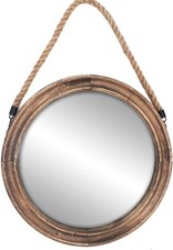Funly mee Rustic Round Decorative Mirror with Solid Wood Frame&Rope Hanging,Farm