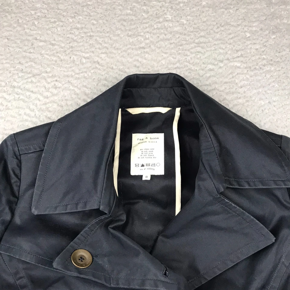 Rag & Bone Trench Coat Womens 8 Navy Double Breasted Belted Rain Jacket - Image 4 of 4