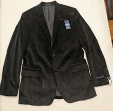 NEW Stafford Corduroy Blazer Elbow Patch Men 46 LNG Black Stretch Sport Coat