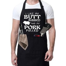 Rosoz Funny Grilling BBQ Black Chef Aprons for Men Women, Adjustable Kitchen