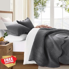 IR Imperial Rooms Twin Quilt Bedding Set 2pc, 68x86" Charcoal Microfiber