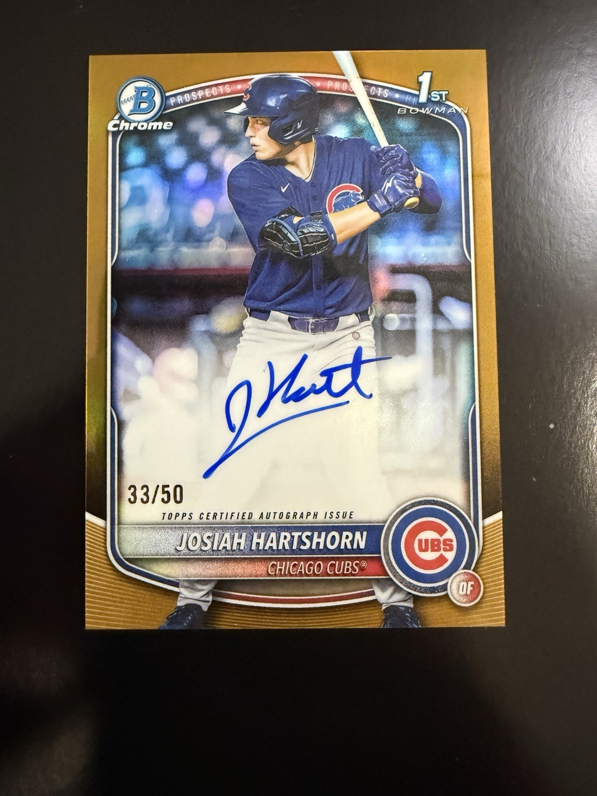 JOSIAH HARTSHORN 2025 BOWMAN CHROME DRAFT 1ST GOLD CUBS AUTO /50 True Gold