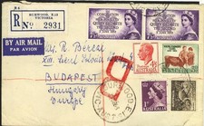 Australia to Hungary BURWOOD VIC 7d 1/2d x2 Coronation 9d Platypus regd 1953