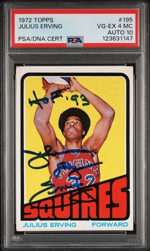 1972 Topps Julius Erving signed #195 RC Rookie PSA 4 MC Auto 10 (HOF '93)