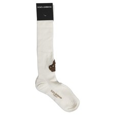 DOLCE & GABBANA Socks White Crown Embroidery Knee High Accessory s. Tag M 370usd