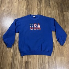 Vintage 90s Jerzees Sweatshirt Mens L Blue Stars Stripes America Made in USA