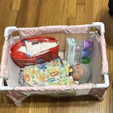 Pink Baby Play Yard Playpen with Mesh Sides for Infant