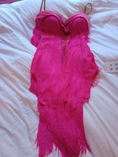 latin/rhythm fringe dance dress. Brand new. Hot pink and fits a S/M.