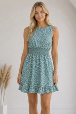 Womens Geo Print Smocked Sleeveless Mini Dress Size 4 Lightweight Summer Chic