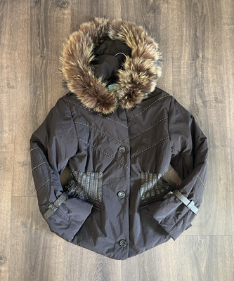 Vtg Y2K Guess Marciano Quilted Raccoon Fur Hood Puffer Jacket Leather SZ 46 SKI
