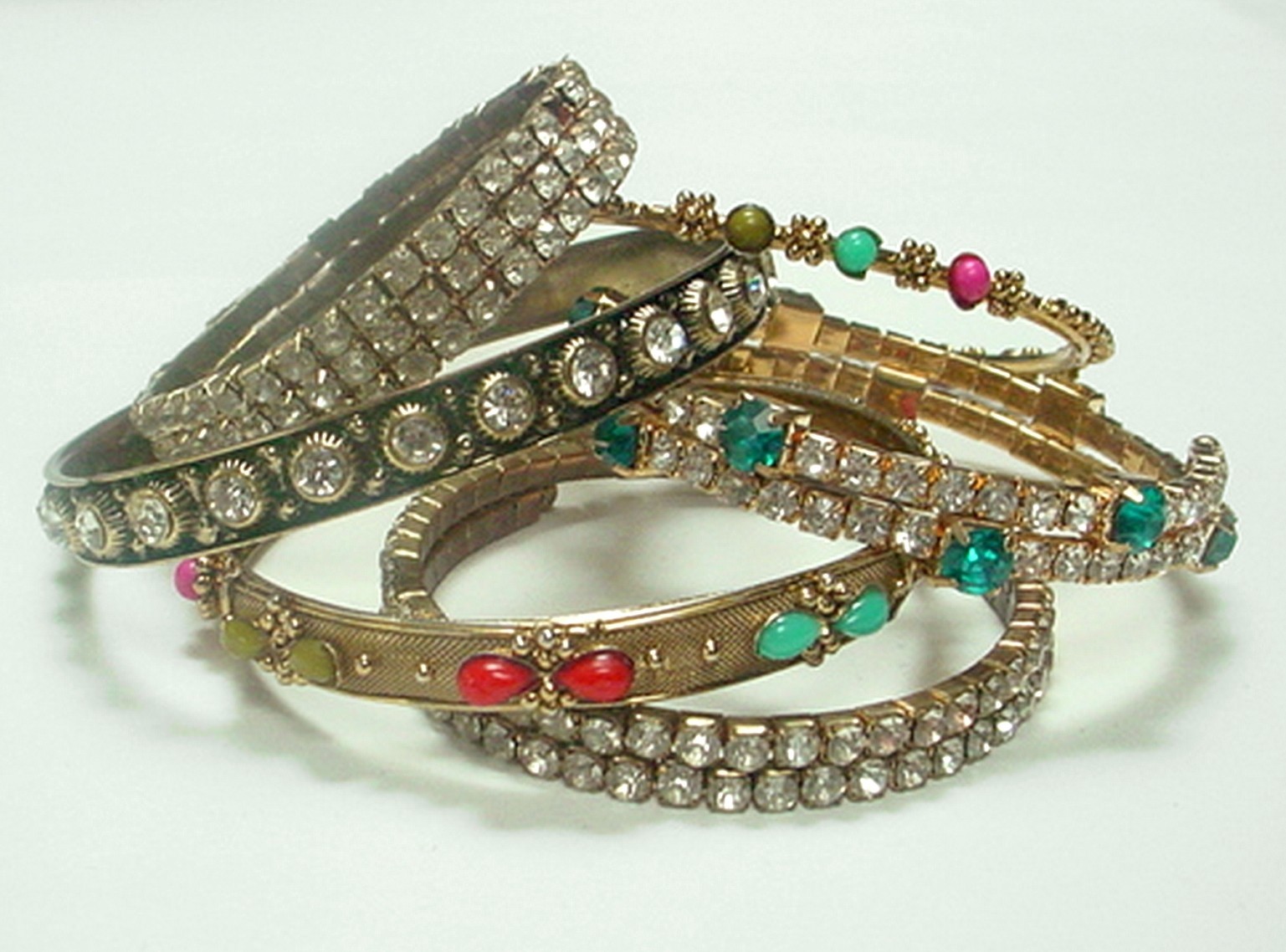 6 ASSORTED RHINESTONE BRACELETS BANGLE WRAP & STR… - image 1
