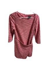 Halston Heritage Tweed Shift Dress Size 10 Red White Zip Work Comfy Warm Stretch