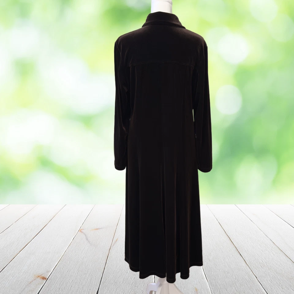 Vestido Camisa Vintage Y2K COLDWATER CREEK Mujer Mediano Marrón Terciopelo Midi Línea A Foto 2 de 4