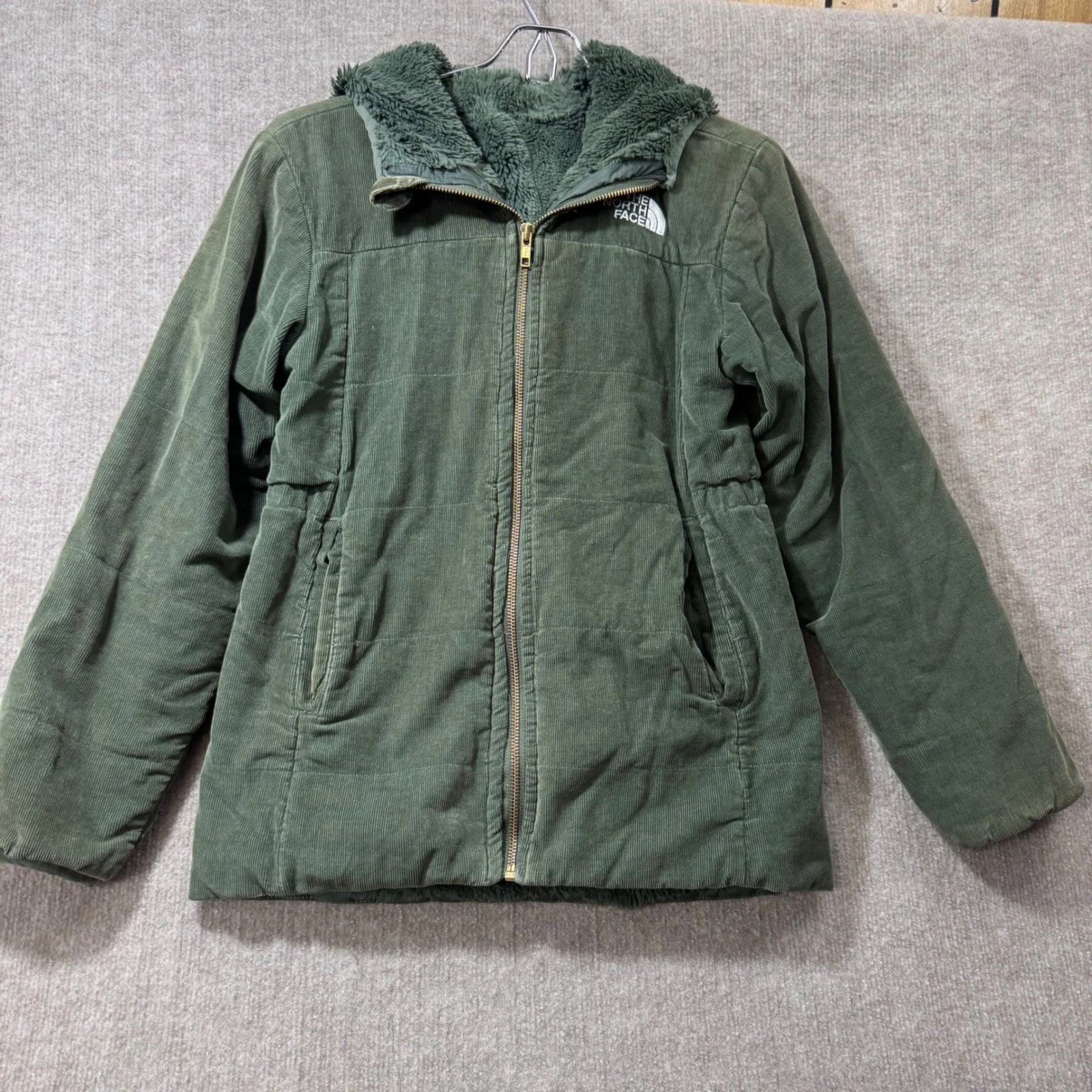 The North Face Teen Girls Corduroy Fleece Lined Hooded Jacket Green Size L 12