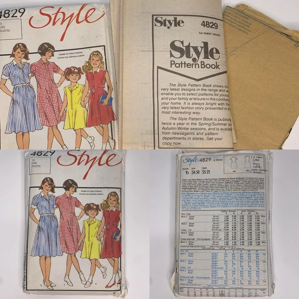 Vintage Girls School Uniform Dress Sewing Pattern Size 12 B: 30" Style 4829 Cut - Image 2 of 3