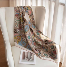 70% Cashmere 30% Silk 140X140cm Square feather Print Scarf Neckerchief Shawl new