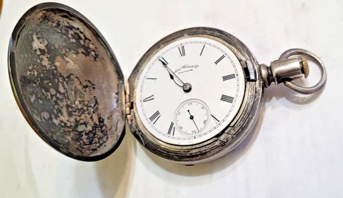 Antique 4 Oz COIN SILVER Waltham Hunter Key Wind P.S. Bartlett Pocket Watch