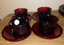 ARCOROC - Made in France SET OF 4 COCOON RUBY Red Glass CUPS & SAUCERS