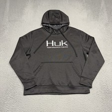 HUK Hoodie Men's Medium Black Sweatshirt Pullover Fleece Performance Fish