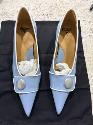 #ad #ad John Fluevog Women’s Leather Pump Blue Silver Pointed Toe Block Heel 8.5 $235.00