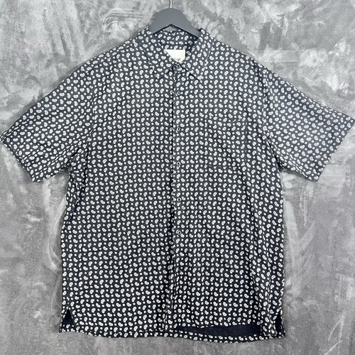 Vintage Silk Circa 1969 Shirt Men XXL Button Up Short Sleeve Black Paisley Print