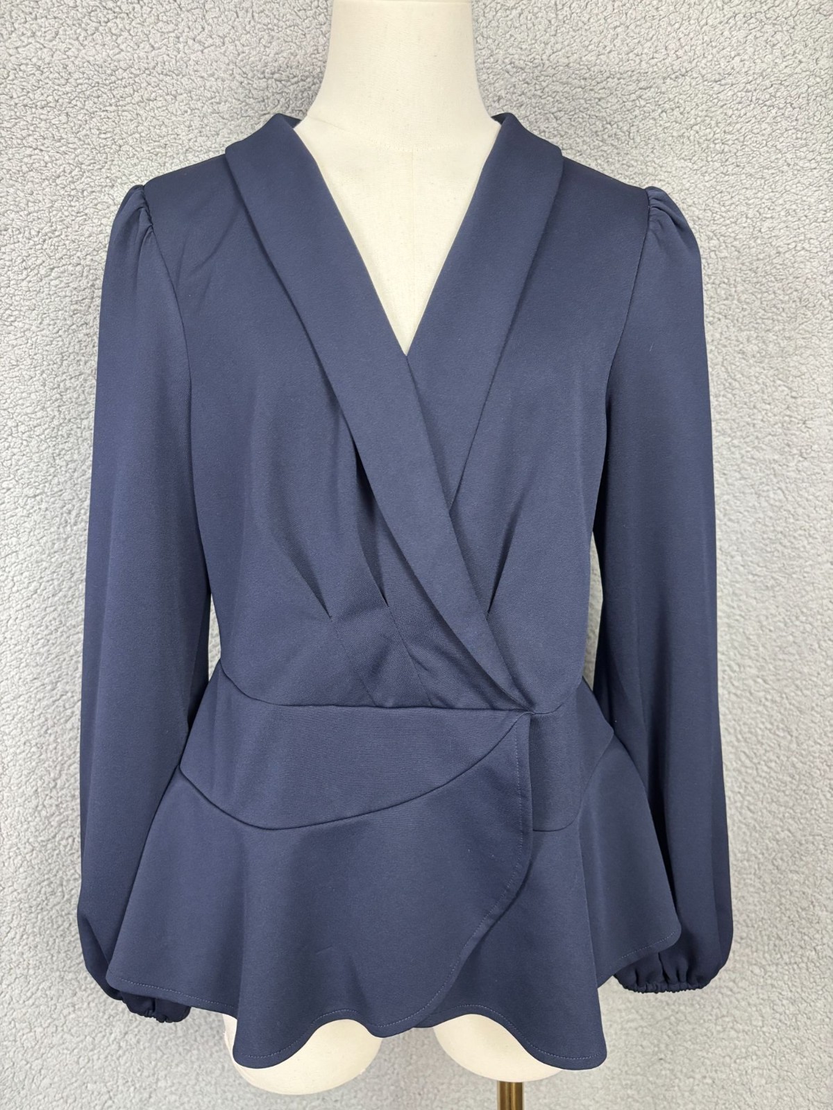 Grace Karin Women's Blue Wrap Peplum Blouse Long Sleeves - Size Large  Pre-Owned