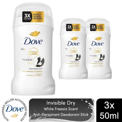 Dove Women Invisible Dry Anti-Perspirant Deo Stick w/ 72H Protection 50ml, 3 Pk