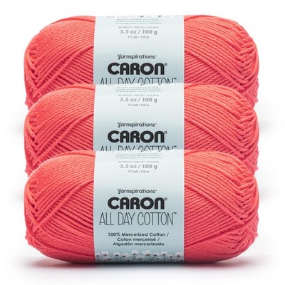Caron All Day Cotton - 3 Pack of 173 Yards/3.52 oz, Medium, Watermelon