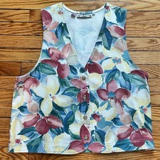 VTG Orvis Blue Pink Floral Cotton Button Front Vest XL Made in USA Cottagecore