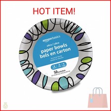 Amazon Basics Ultra Paper Bowls, 20 Oz, Disposable, 50 Count, White 1 pack of 5
