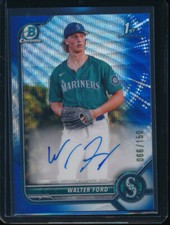 WALTER FORD AUTO 1st 2022 Bowman Chrome Draft BLUE WAVE REFRACTOR /150 Rookie RC