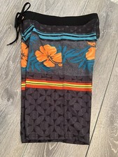 Burnside men  s sz 28 board shorts surf swim orange hibiscus tropical