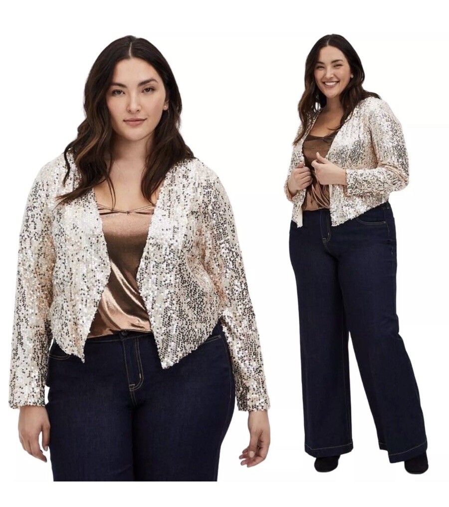 Torrid Sequins Blazer Evening Jacket Rose Gold Plus Womens 5X