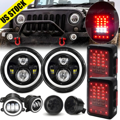 7inch LED Headlights Fog Turn Tail Lights Combo for Jeep Wrangler JK JKU 07-17