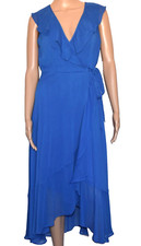 NWT CHAPS Blue Sleeveless Ruffle Hi-Low V-Neck Faux Wrap Lined Dress Size 4
