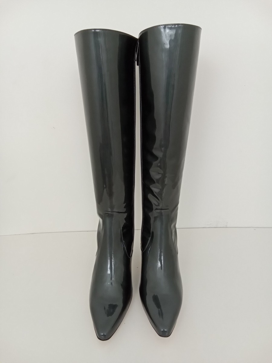 DUO Women's Knee High Boots Pewter Freya Side Zip Stiletto Heel