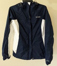 Columbia women's Omni-Tech hooded rain jacket size Medium navy blue white