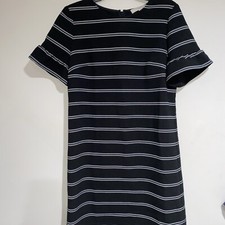 Ann Taylor LOFT Black & White Shift Dress Flare Short Sleeve Stretch Sz 8