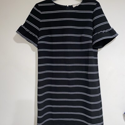 Ann Taylor LOFT Black & White Shift Dress Flare Short Sleeve Stretch Sz 8 |  eBay