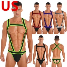 Mens Sexy Bodysuit Stretch Leotard Jumpsuits Mankini One-piece Jockstrap