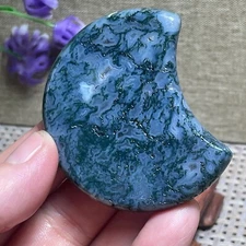 Green Moss Stone raw stone rock ball Polished original specimen Moon-shape  AF18