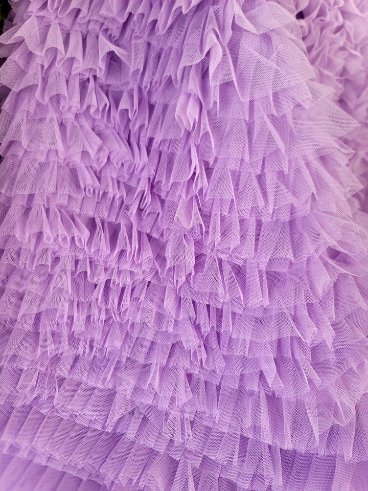 Lavender Ruffled Tulle Lace Fabric Sold By The Yard Ruffles Embroidery On Mesh - Image 2 of 4