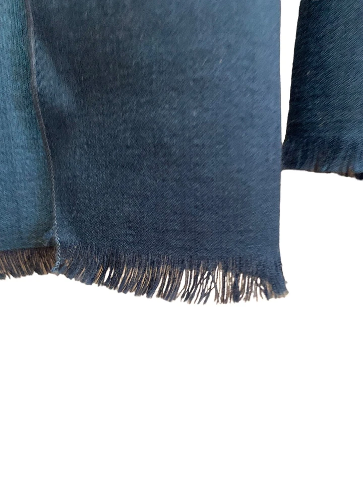 Vtg Scarf French Woven Wool & Silk Royal Blue Brocade Paisley Fringe 22x50 PARIS - Image 4 of 4