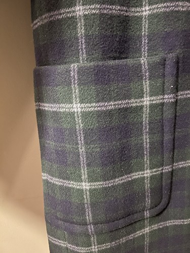 J. Crew Women's Duffle wool Hooded MIDI Toggle Overcoat Green Blue plaid Sz 8 - Picture 5 of 11