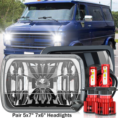 DOT 5x7'' 7x6inch Rectange LED Headlight H4 Fit Chevy G10 G20 G30 Van 1978-1995