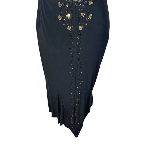 Vintage Dave & Johnny Black Gold Beaded Gown Mesh Detailing Formal Dress Size 8 - Picture 3 of 13
