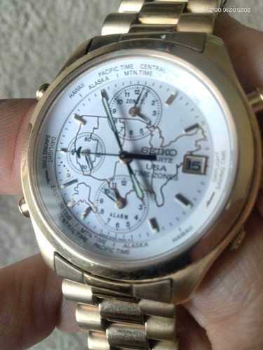Seiko Men USA Time Zones 5T50-6A09 Gold Quartz 7.5" Watch $250 NOT RUNNING - Picture 5 of 6