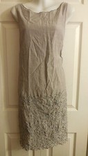 ANN TAYLOR LOFT COTTON SLEEVELESS EMBROIDERY GRAY SHEATH DRESS 10