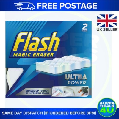Flash Ultra Power Magic Eraser, entfernt unmögliche Flecken wie Buntstift an Wänden.