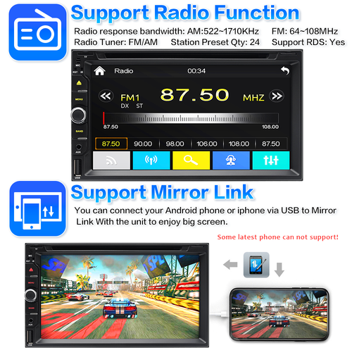 Apple Carplay Car Stereo Radio Android Auto 7" 2Din Bluetooth CD/DVD Player+CAM - Picture 7 of 12